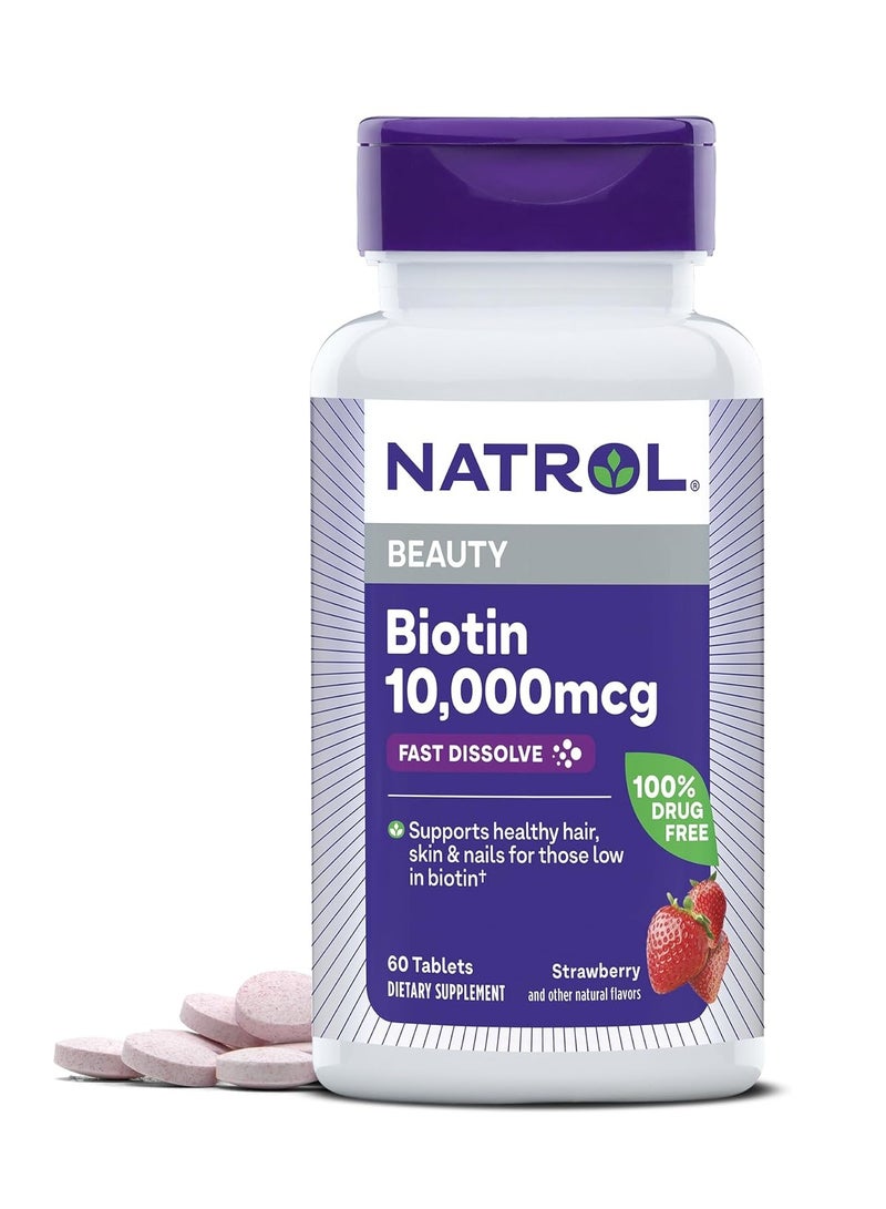 Natrol Biotin Natural Strawberry Flavor 10000 Mcg 60 Tablets